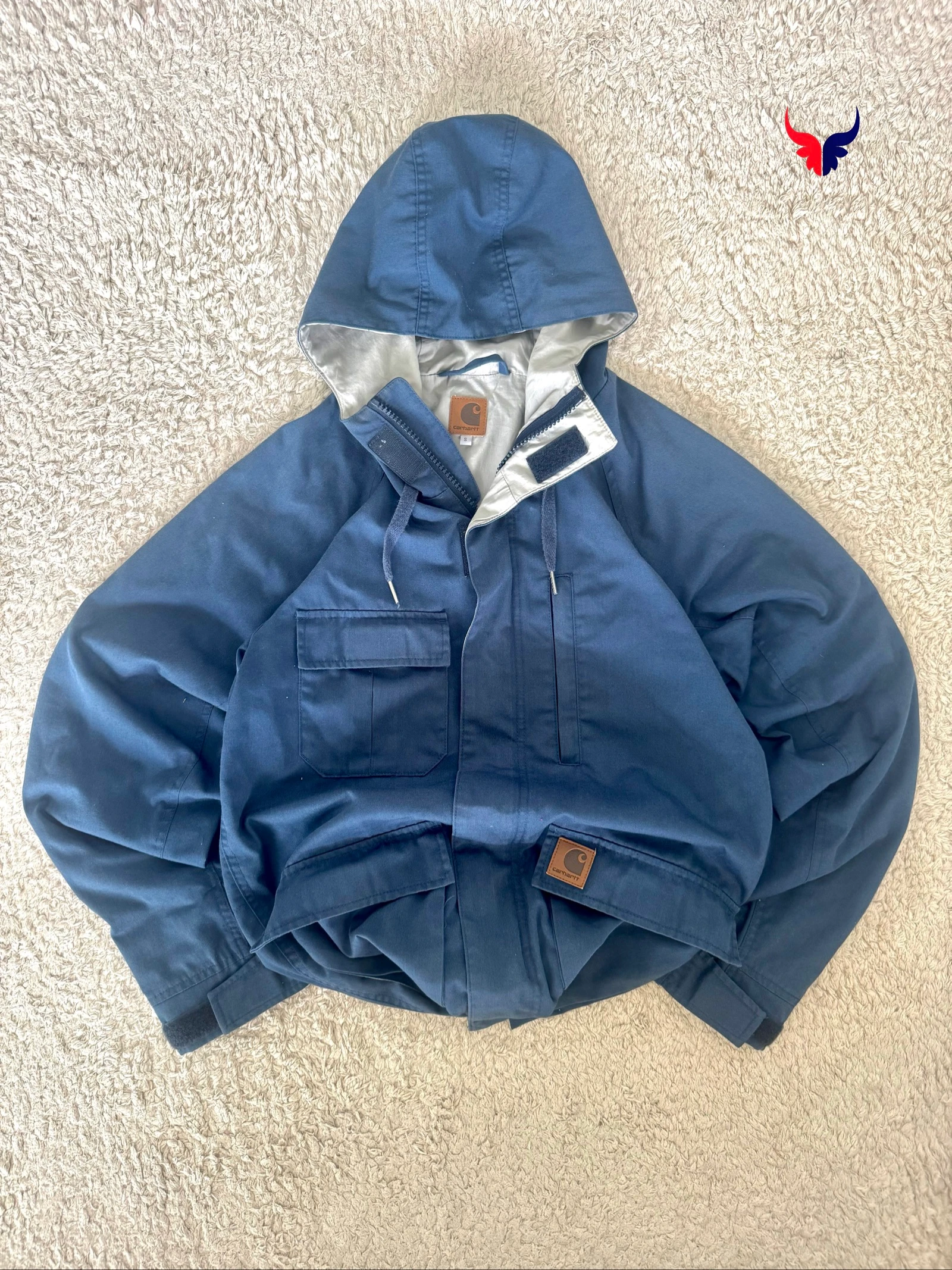 Carhartt Terry Jacket Hooded Work Jacket Navy Utility Workwear Outdoor S
